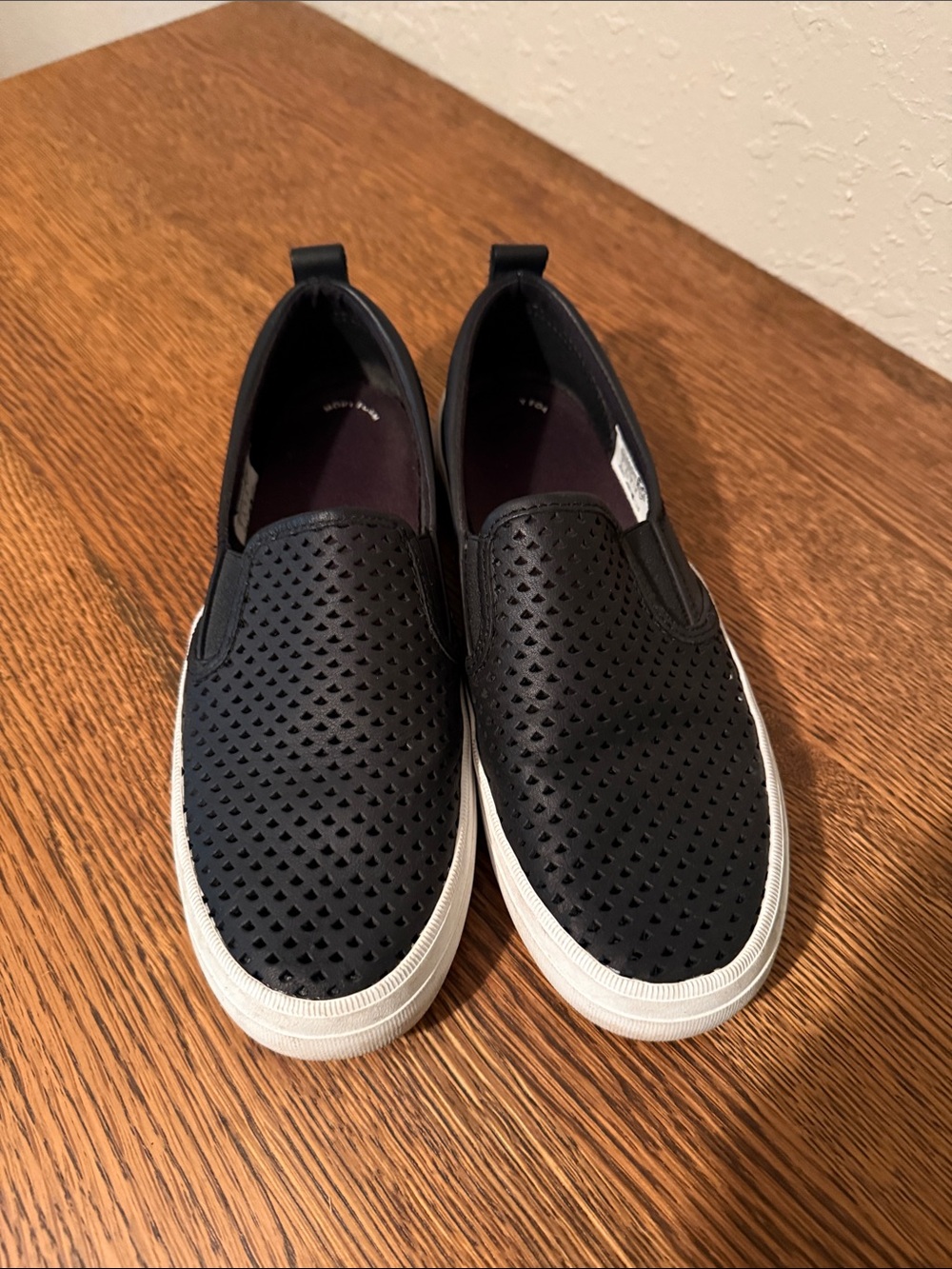 Sperry Black Perforated Slip-On Sneakers with White Sole